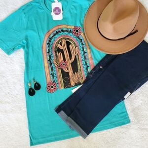 Teal Cactus Graphic Short Sleeve Tee